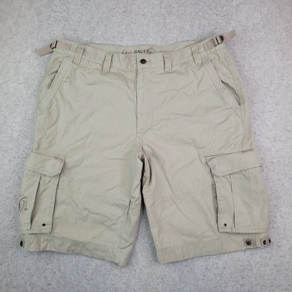 Eddie Bauer Cargo Shorts Mens 40 Canvas Khaki Utility Pockets 12